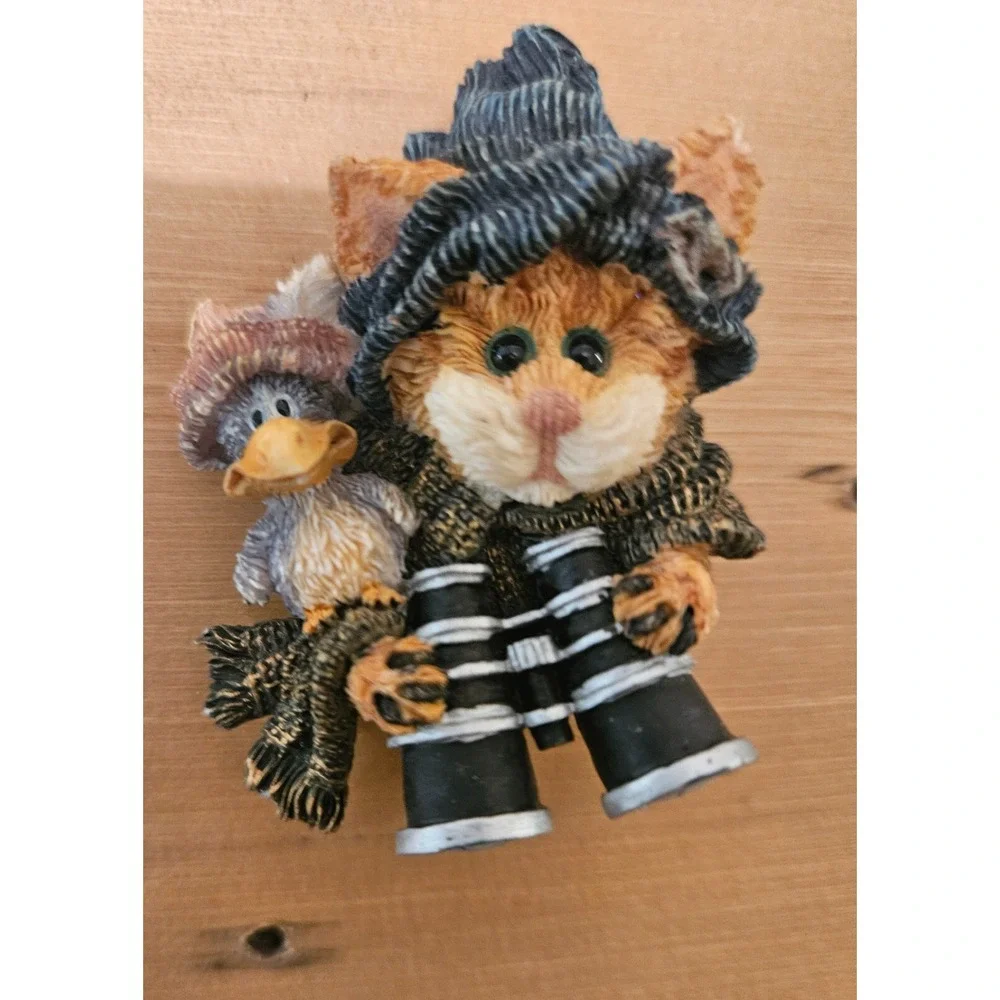 Cat & Bird Figurine with Binoculars Whimsical Decor Shelf‎ Sitter VINTAGE